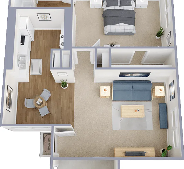 1 Bed 1 Bath Floorplan Diagram