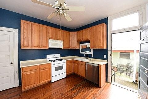 Kitchen with view of back patio.