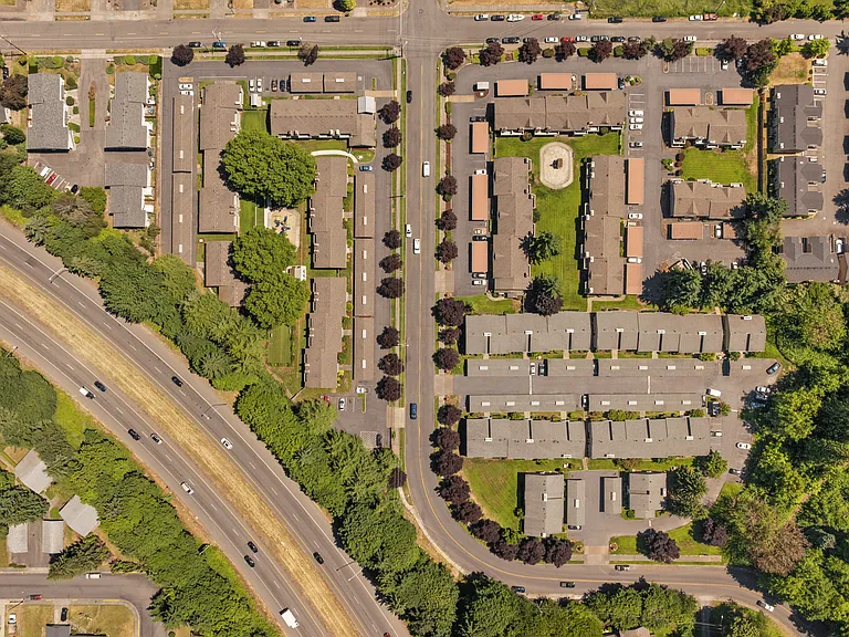 Bird's-eye view of our community's peaceful layout and convenient location.