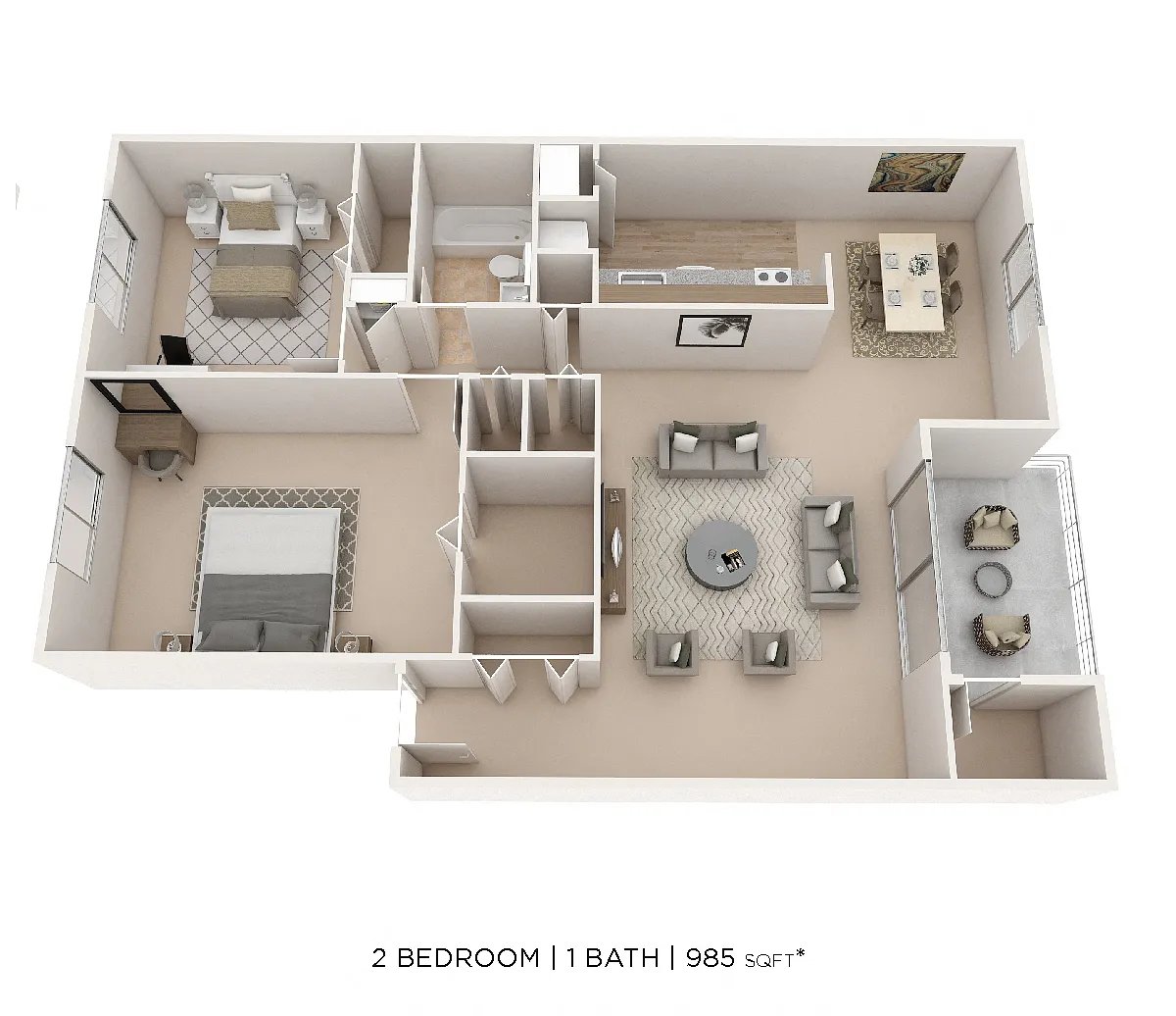 Floor plan Two Bedroom - 985 sqft