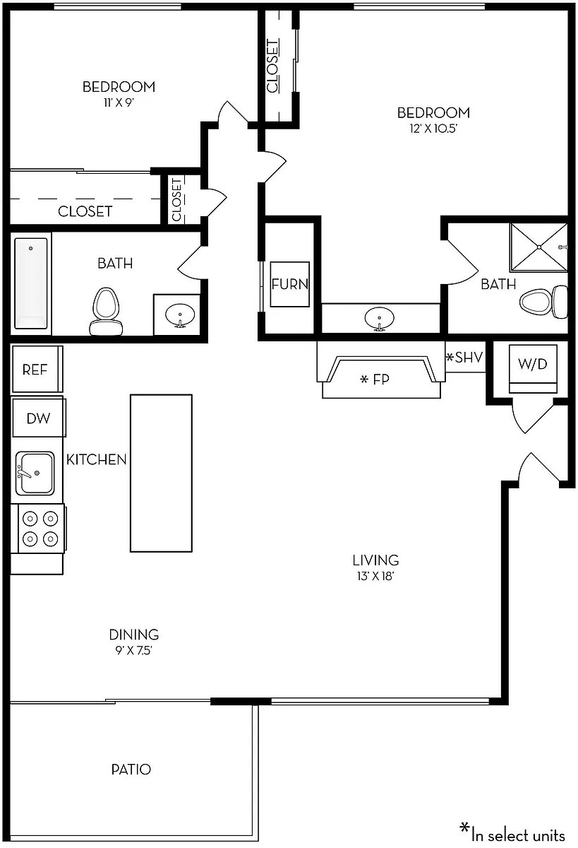 Floor plan 2 Beds, 2 Baths