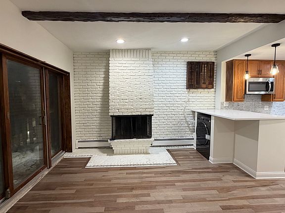 Wood burning fireplace.