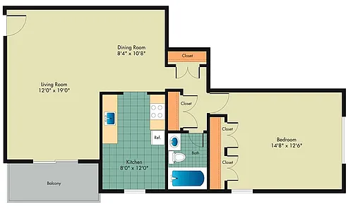 Floor plan 1 Bedroom 1 Bath A