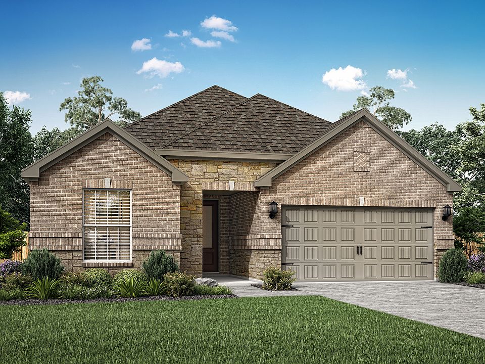 The Reed is a single story home with brick.