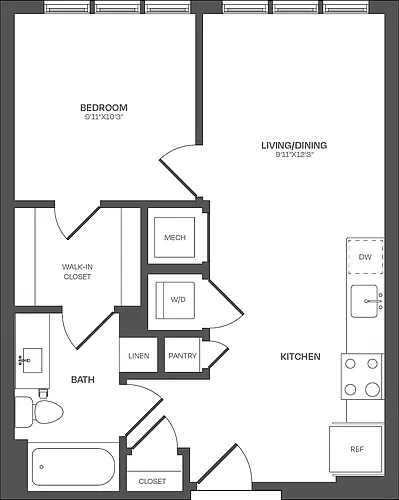 Floor plan 1 Bed/1 Bath-A01
