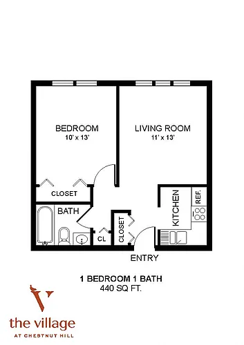 Floor plan Village at Chestnut Hill-1 Bdrm 440 Sqf