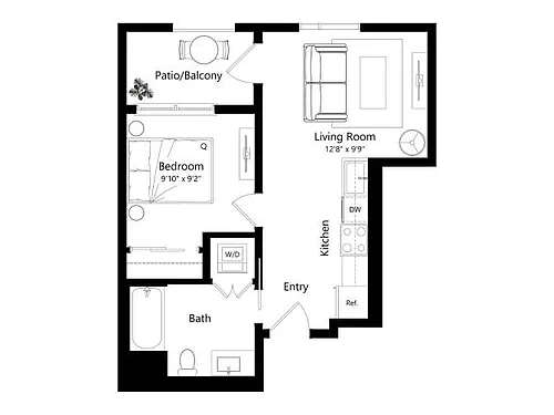 Floor plan 1F - 1 Bed 1 Bath