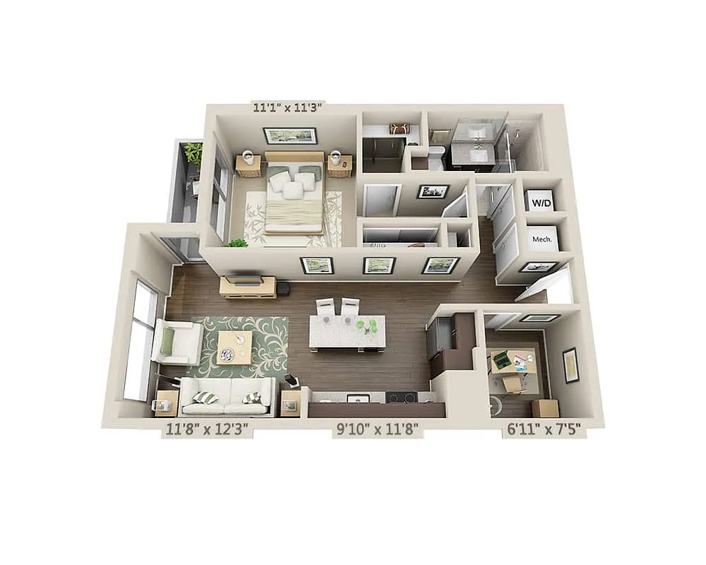 Floor plan One Bedroom A1MD
