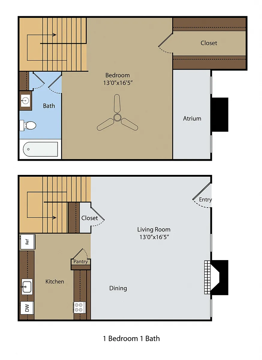 Floor plan 1 BR 1 BA Townhouse
