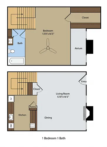 Floor plan 1 BR 1 BA Townhouse
