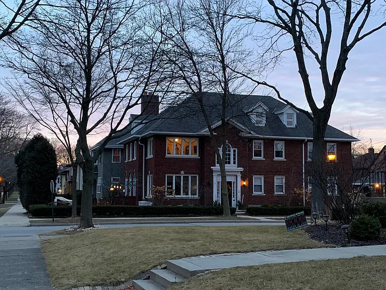 The house in the early evening. Although the address is on Prospect, the front door faces Marion St.
