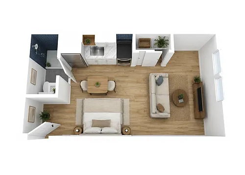 Floor plan Carlton Apts - Studio, Renovated