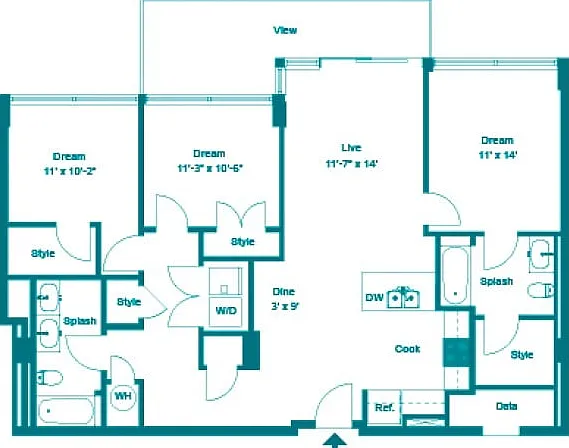 Three Bedroom Two Bath (1357 SF) Three Bedroom Two Bath (1357 SF)