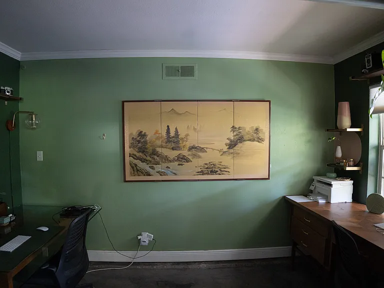 den/office nook, with hideaway doors