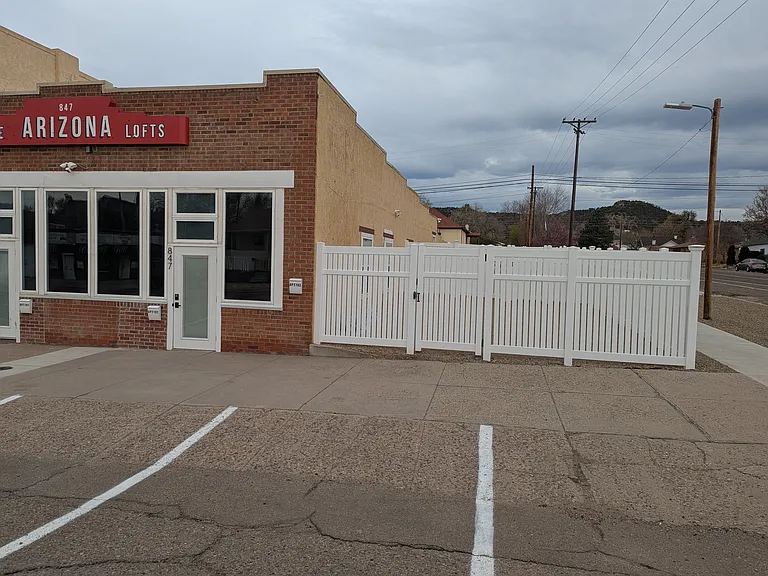 Apartment entrance off Arizona Ave and gate to private fenced yard