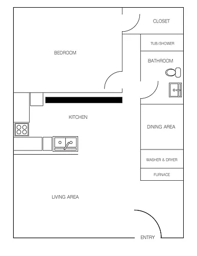 Floor plan 1 Bedroom/1 Bathroom B