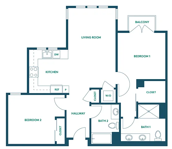 Floor plan 2Bed/2Bath D - Premium