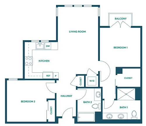 Floor plan 2Bed/2Bath D - Premium