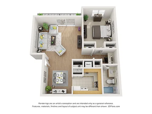 Floor plan 1 Bedroom and 1 Bathroom
