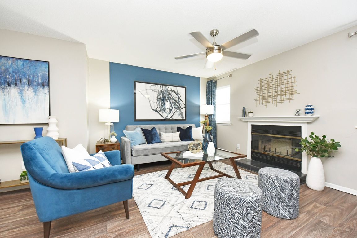Living Room with Hardwood Style Flooring