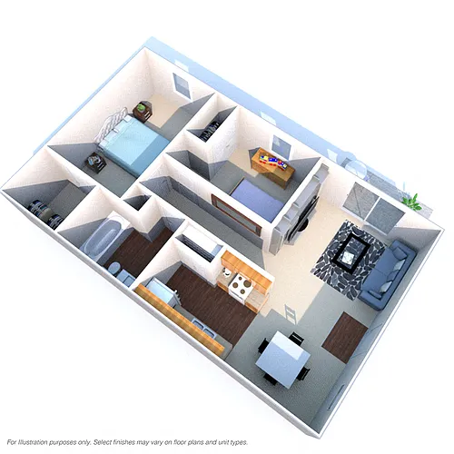 Floor plan 2 Bedrooms 1Bath Patio