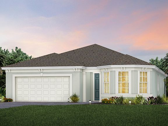 The Prosperity, a one-story single family home with a 2 car garage, shown as home exterior FM2