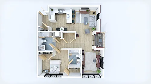 Floor plan Worthington 1 Bedroom, 2 Bathrooms
