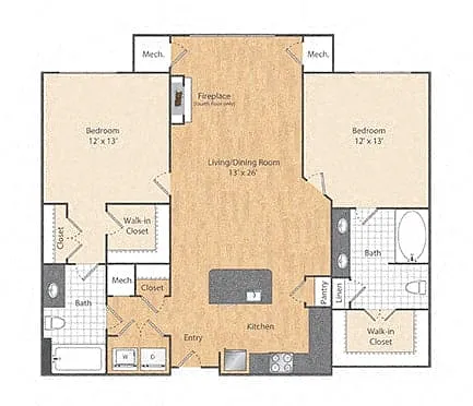Floor plan 2 Bed/2 Bath-B3a