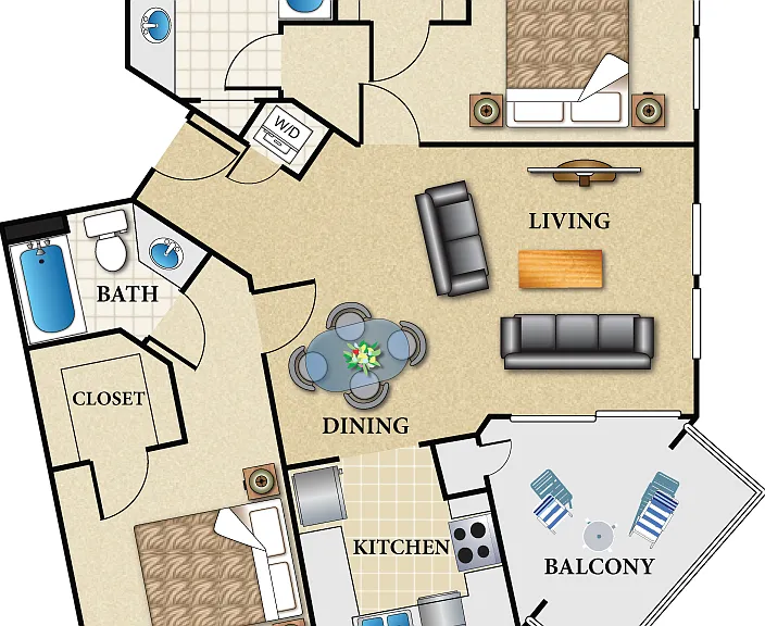 Plan E 2 Bed 2 Bath Floorplan Diagram