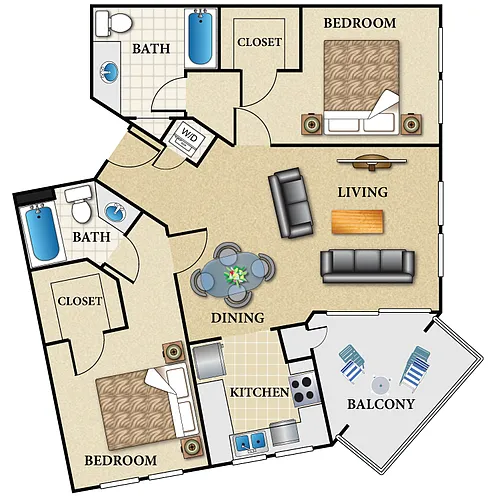 Floor plan Plan E 2 Bed 2 Bath