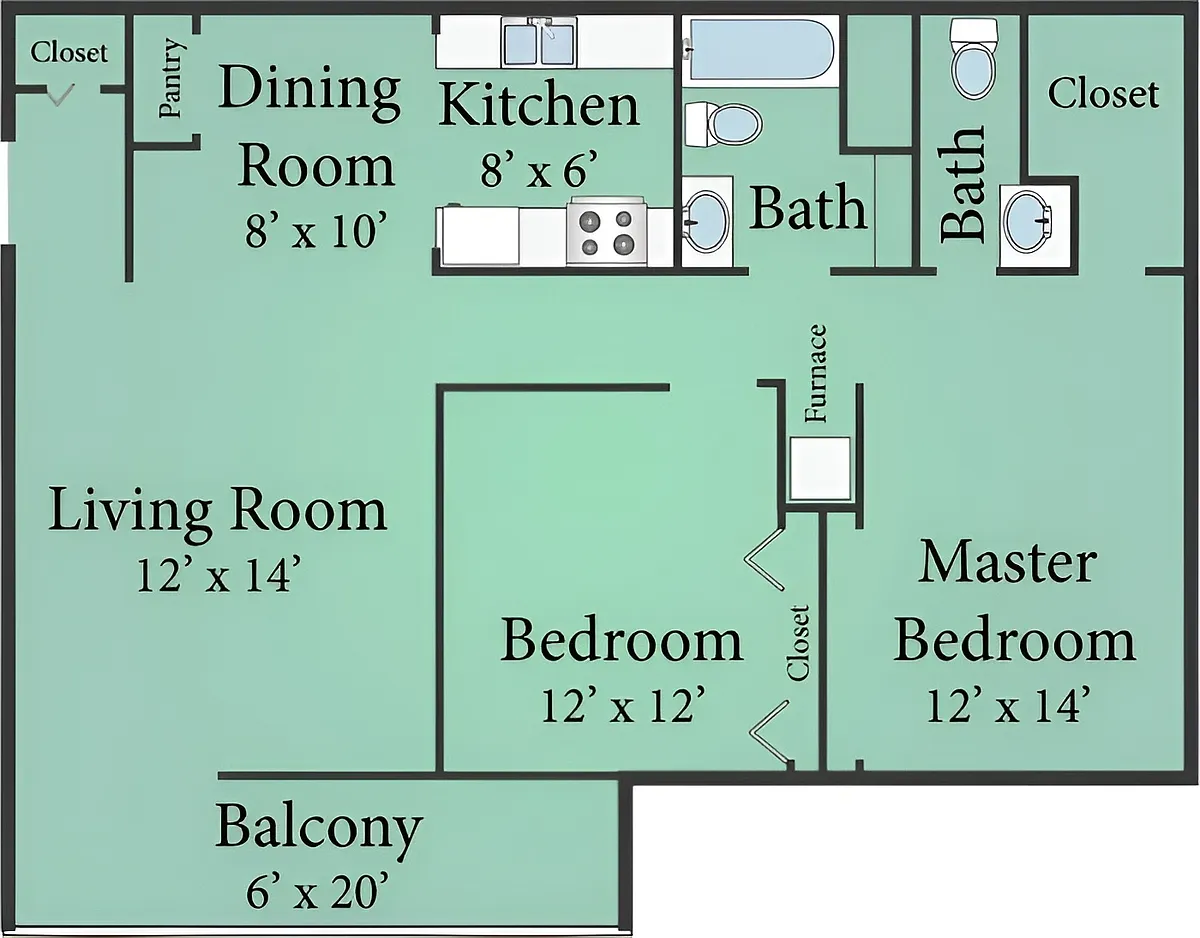 Floor plan 2 Bedroom 2 Bath