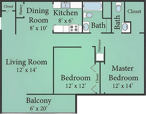 Floor plan 2 Bedroom 2 Bath