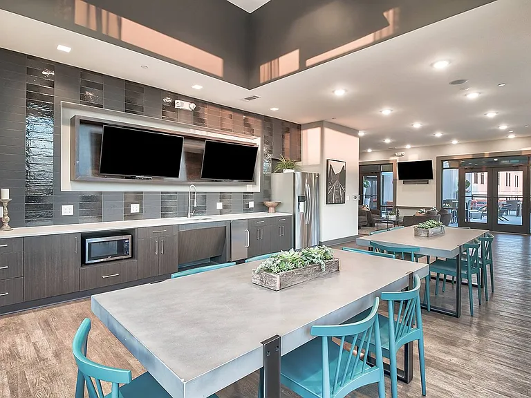 Rooftop clubroom with catering kitchen and views overlooking Chamblee Rail Trail & Keswick Park