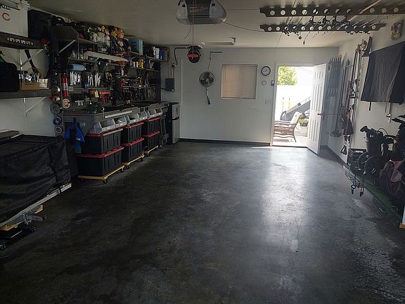 Garage with custom workbench