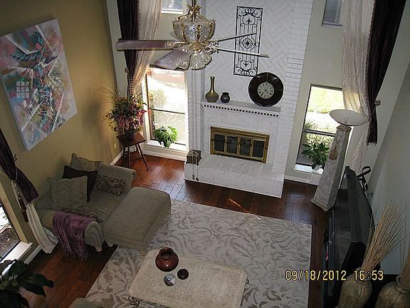 Large family room with wood floors