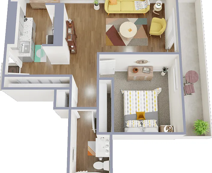 One bedroom, one bath, 636 square feet One bedroom, one bath, 636 square feet