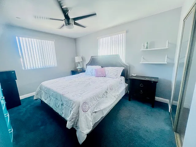 Bedroom #3: King-size Bed w/ memory foam mattress, Flat screen TV w/ Fire-stick, Ceiling fan, Dresser, Nite stands, Mini Fridge/Microwave, Spacious closet, Coffee maker