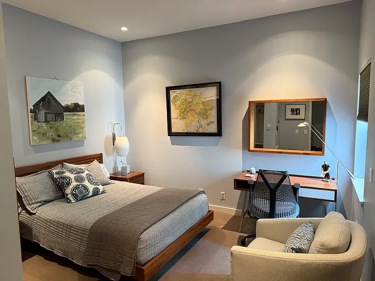 Bedroom #1 w/black out shades and WFH desk & SAYL chair