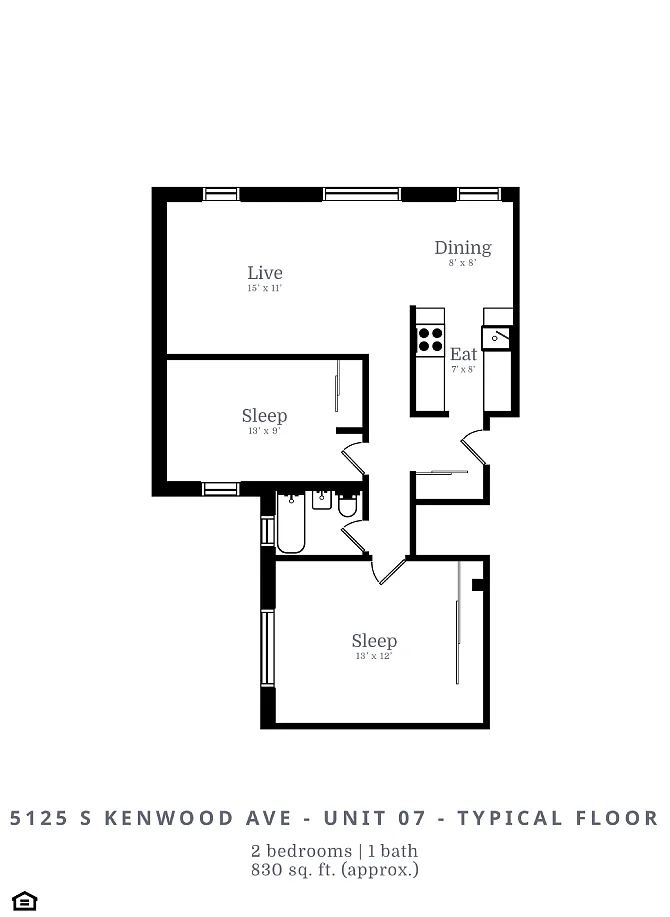 Floor plan 2 Bed | 1 Bath (C3)