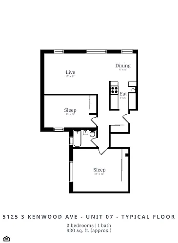 Floor plan 2 Bed | 1 Bath (C3)
