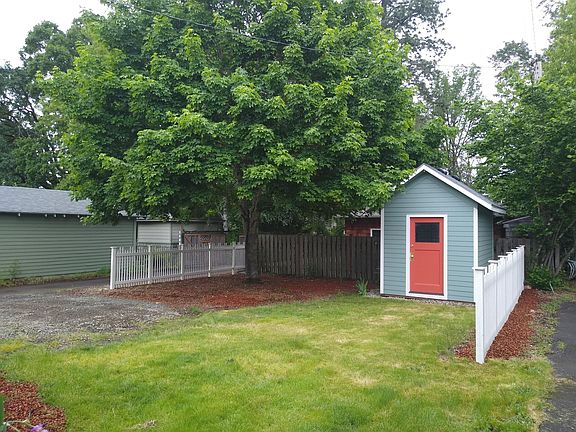 Backyard with storage shed