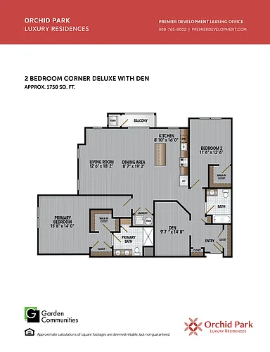 Floor plan $2.59/sq.ft. - Two Bedroom Corner Deluxe