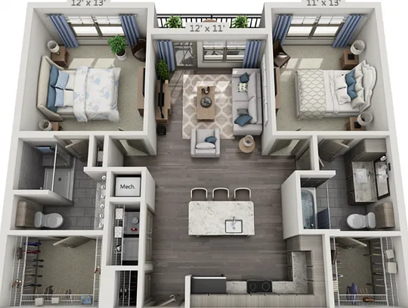 Floor plans are artist's rendering. All dimensions are approximate. Actual product and specifications may vary in dimension or detail. Not all features are available in every apartment. Prices and availability are subject to change. Floor plans are artist