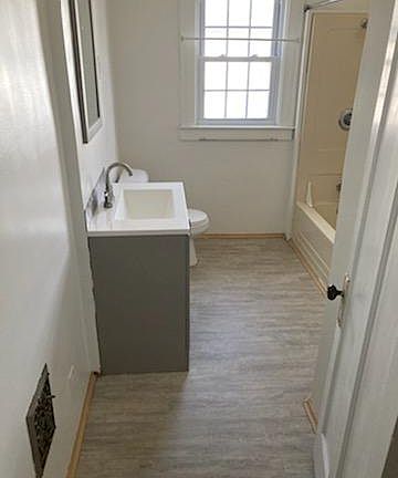 Bathroom with tub/shower.