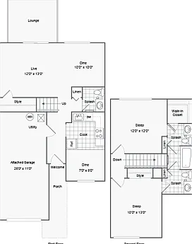 Townhouse Floorplan: 2 Bedrooms/2.5 Bathrooms Townhouse Floorplan: 2 Bedrooms/2.5 Bathrooms