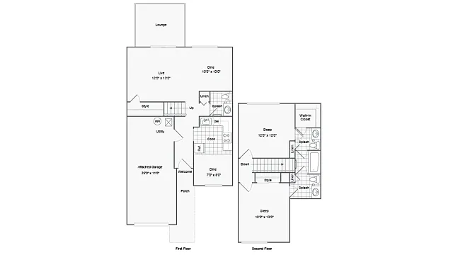 Floor plan 2-Level Duplex 2x2.5 with Attached Garage