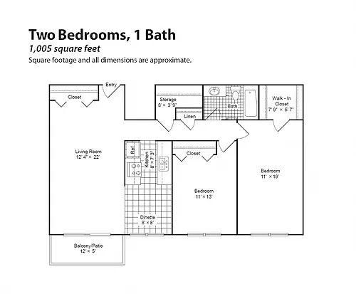 Floor plan Large 2 Bedroom 1 Bath