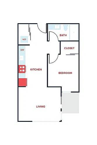 Floor plan 1 Bed, 1 Bath - Apt H