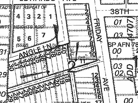 Lot 37, 38, 39 and 40 and the peninsula lot that juts out to Friday Ave.  One home would have access from Angle Lane, the other home could be accessed from Friday.
