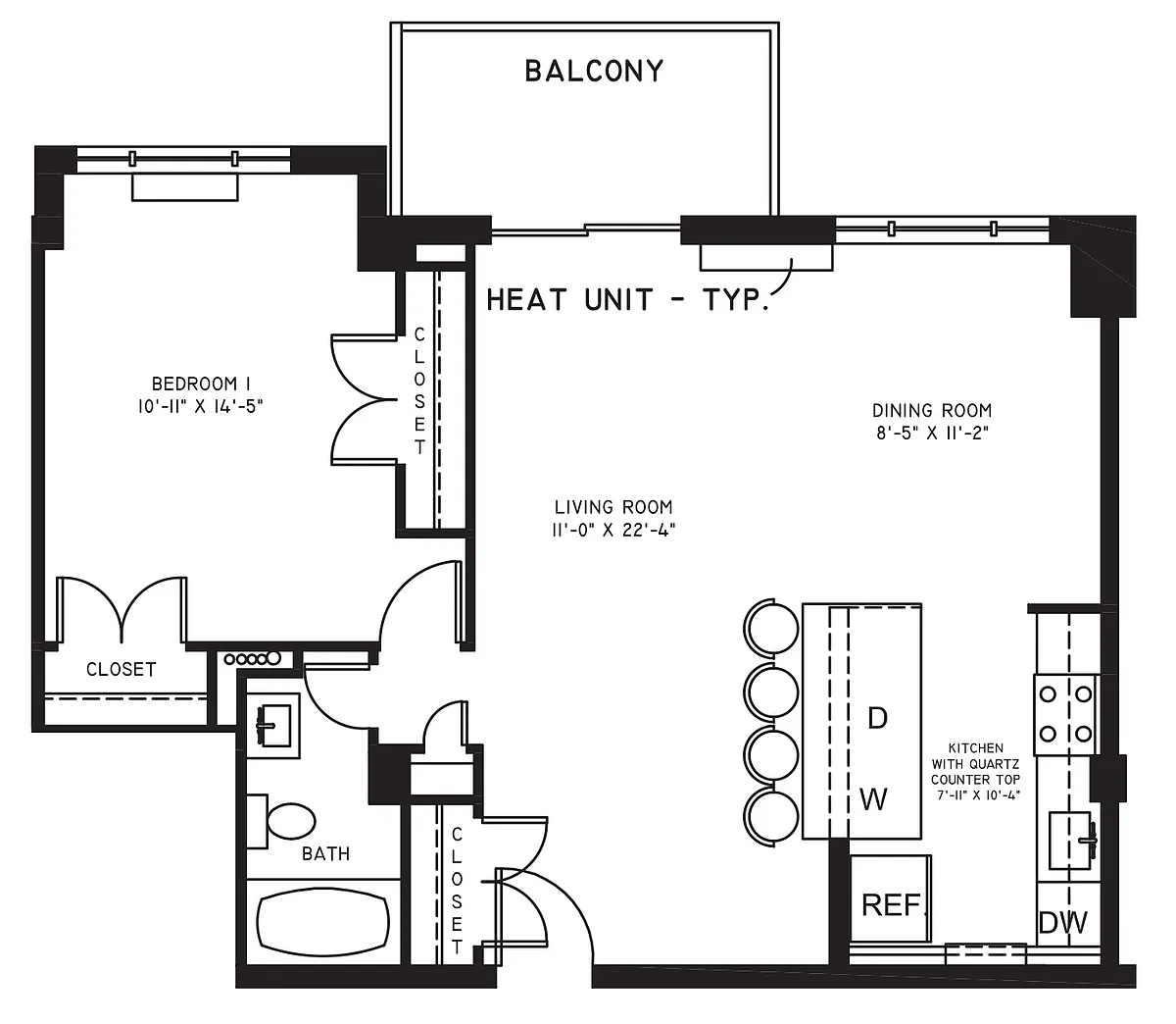 Floor plan 1 Bedroom 1 Bath A Style